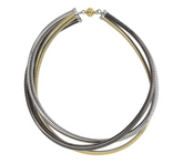 David Markstein Bronze Tri-Tone Black/Yellow/Silver Three Strand Magnetic Necklace